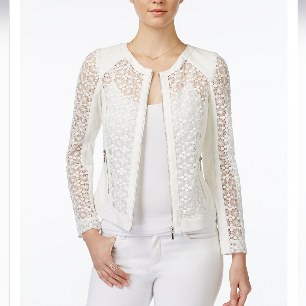 XOXO  Faux Leather & Lace Bomber Jacket, Size M